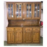 Large Two-Piece Oak Veneer China Cabinet