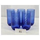 Five Blue Glass Swirl Tumblers