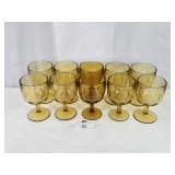 Set of Ten Amber Medallion Glass Goblets