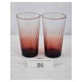 Two Cranberry Swirl Glass Tumblers