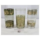 Mixed Style Three Vintage Glass Tumblers