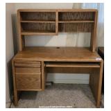 Oak Veneer Two-Drawer Desk w Keyboard Tray & Hutch