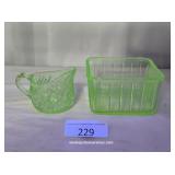 Uranium Glass Creamer & Square Fridge Dish No Lid