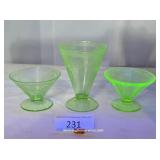 Uranium Glass Three Fluted Glasses