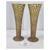 Pair Gold Segmented Glass Vases