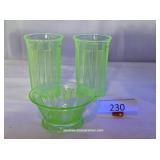 Uranium Glass Two Tumblers & Small Bowl