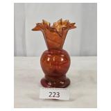 Amberina Art Glass Ruffled Vase