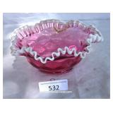 Fenton Ruffled Silver Crest Bowl - Chipped