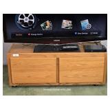 Oak Veneer Rolling Entertainment Center TV Stand