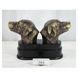 Two Heavy Bronze Tone Dog Head Bookends