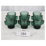 Six Libbey Green Glass Cactus Votive Holders