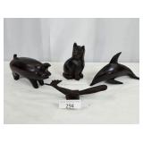 Four Wood Carved Animal Figures