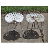 Two White All Metal Tractor Seat Stools