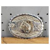 Oval Horseshoe Silver Toned Belt Buckle