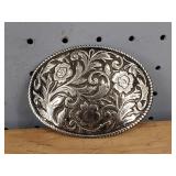 Ornate Oval Silver & Black Belt Buckle