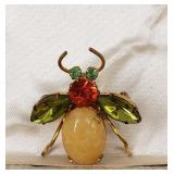 Gold Toned Jeweled Beetle Pin - Made in AUS.