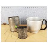 Three Vintage Metal Kitchen Flour Sifters