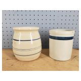 Two Small Pottery Kitchen Crocks - Unmarked