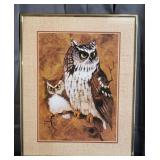 Plastic & Glass Framed Owl Print 16" x 20"
