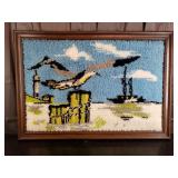 Framed Latchhook Rug Seagulls 28" x 40"
