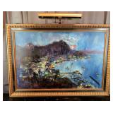 Framed Oil On Canvas Seaside Town 24" x 36"