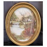 Oval Framed Print - House By The Stream - 9"x11"
