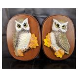 Pair of Ceramic Relief Owls on Wood - 6" x 8"