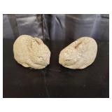 Two Small Concrete Cast Bunnies 5" Long Yard Art