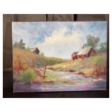 Carline Cuttrell - Farmhouse Stream - 12" x 16"