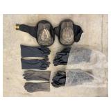 Assorted Protective Gear Including Gel Knee Pads and Black Work Gloves