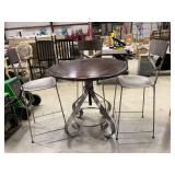 Adjustable Height Round Table and (3) Metal Chairs