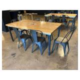 Rectangular Wood Top Dining Table with Six Metal Chairs