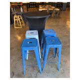 Table and Four Metal Bar Stools