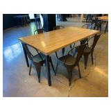 Rectangular Butcher Block Top Dining Table with Six Metal Chairs