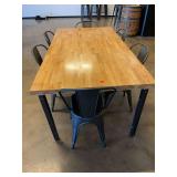 Butcher Block Top Dining Table with Six Metal Chairs