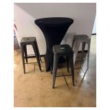 High Top Table with Three Metal Stools