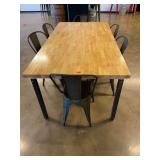 Rectangular Butcher Block Dining Table with Six Metal Chairs