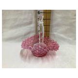 Fenton Cranberry Hobnail Basket, 5"T