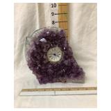 7"T Amethyst Crystal w/ Clock, PCs. glued back on