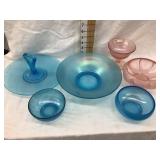 (6) Pieces of Stretch Glass- (4) Blue & (2) Rose