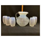 Hobnail Opalescent Pitcher & (5) 4 1/2"T Glasses