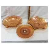 (3) Pieces of Carnival Glass- Stippled &