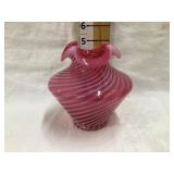 Fenton Cranberry Opalescent Swirl Vase, 5"T
