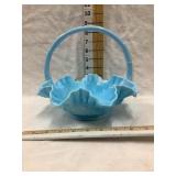 Fenton Blue/White Slag Glass Basket, 8"T, 9"W