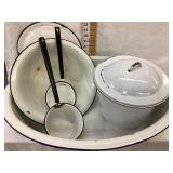 (10) Pieces of Black & White Enamelware