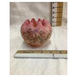 Fenton Hand Painted Rose Bowl, Artist Signed