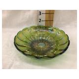 Carnival Glass Smoky Green Pansy Sugar Bowl 6"