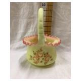 Fenton Hand Painted Glass Basket, 9"T