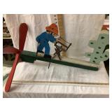 Wooden Whirligig, Man Sawing, 27"L