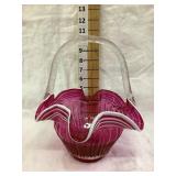 Fenton Cranberry Basket 10"T